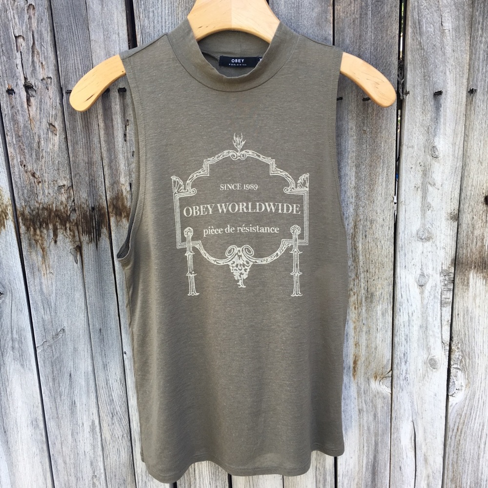 NWT Obey Resistance Graphic Tee Olive XS